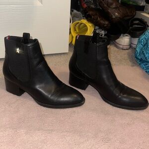 Tommy Hilfiger Black Leather Booties - Size 5.5